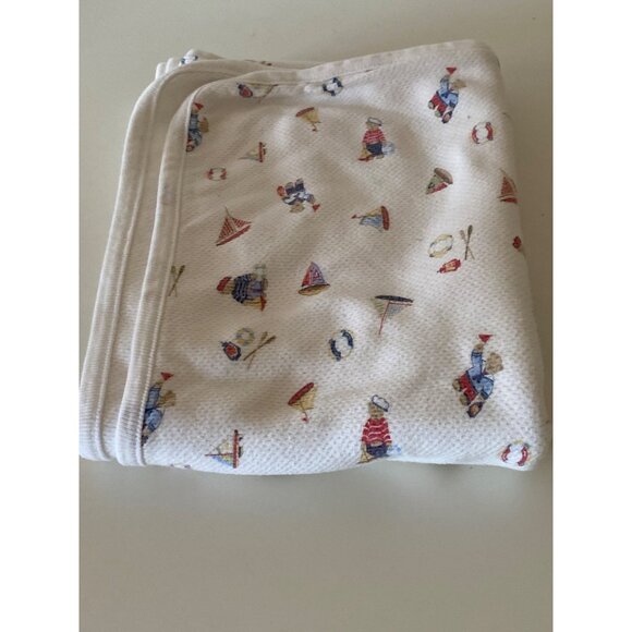 Laura Ashley Baby Boy Blanket Teddy Bear Sailboat Measures 27"x28" - Picture 6 of 13